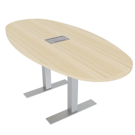 SKUTCHI DESIGNS 6X4 Conference Table With Power And Data, Oval Boat Shape, Metal T-Bases, Maple HAR-BOVL-46X72-T-ELEC-XD08